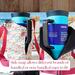 Two red turquoise and yellow floral print water bottle bags are pictured bags holding a 40 ounce Owala tumbler. One bag displays the lining
